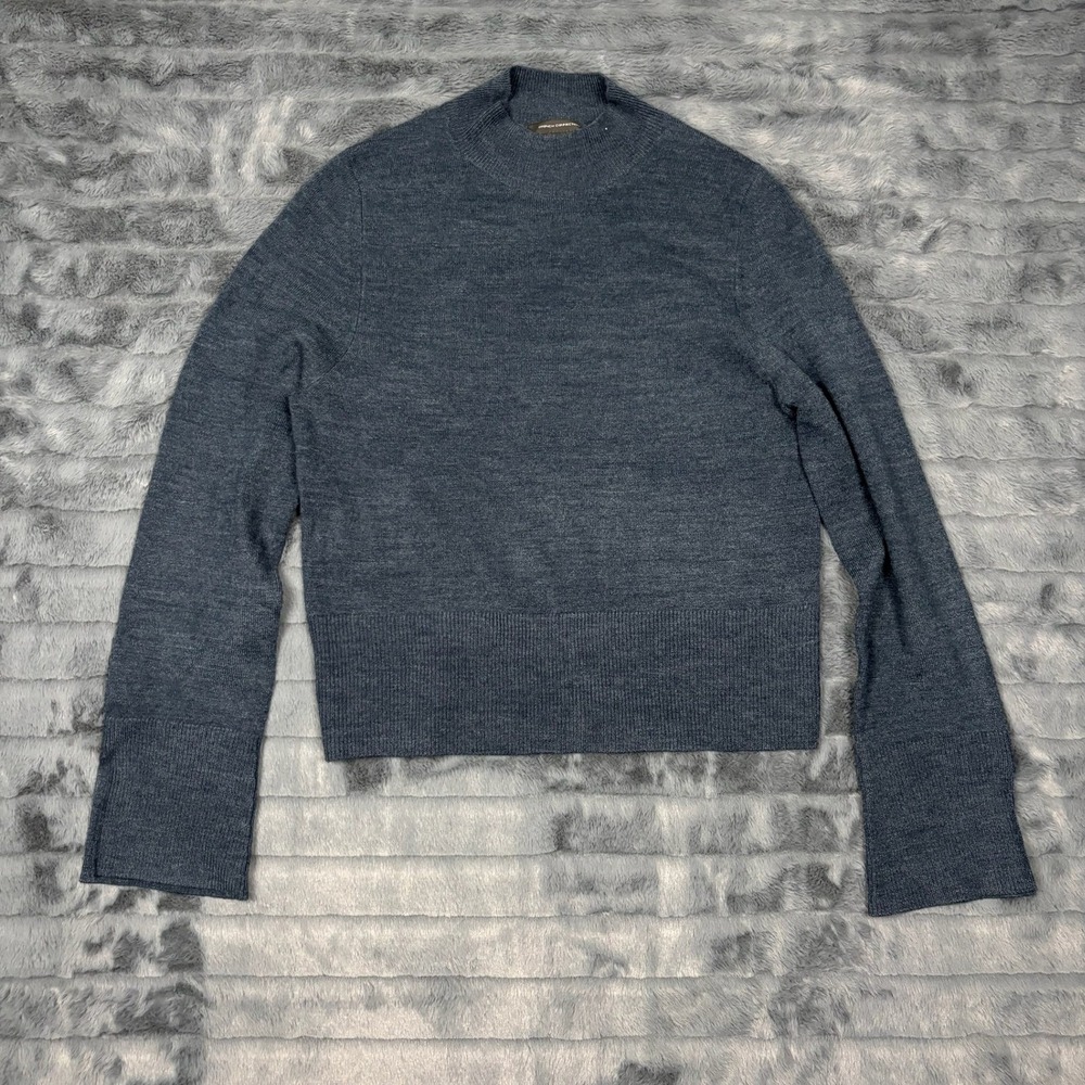 French Connection Womens Blue Mock Neck Ribbed Knit Sweater Size M 7258